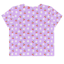 Load image into Gallery viewer, Lavender Cherry and Flower All-Over Print Crop Tee
