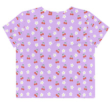 Load image into Gallery viewer, Lavender Cherry and Flower All-Over Print Crop Tee