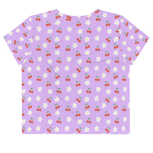 Lavender Cherry and Flower All-Over Print Crop Tee