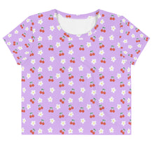 Load image into Gallery viewer, Lavender Cherry and Flower All-Over Print Crop Tee

