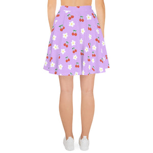 Lavender Cherry and Flower Skater Skirt