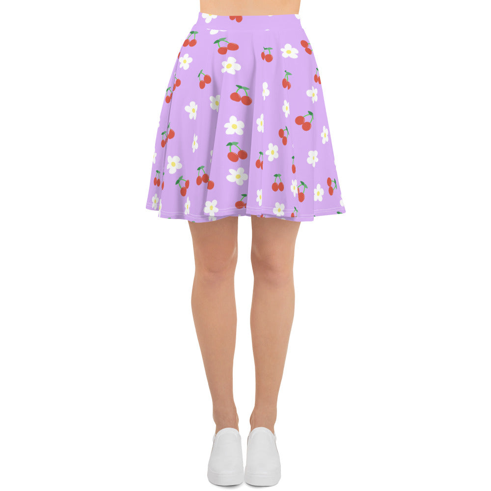 Lavender Cherry and Flower Skater Skirt