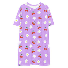 Load image into Gallery viewer, Lavender Cherry and Flower T-shirt dress
