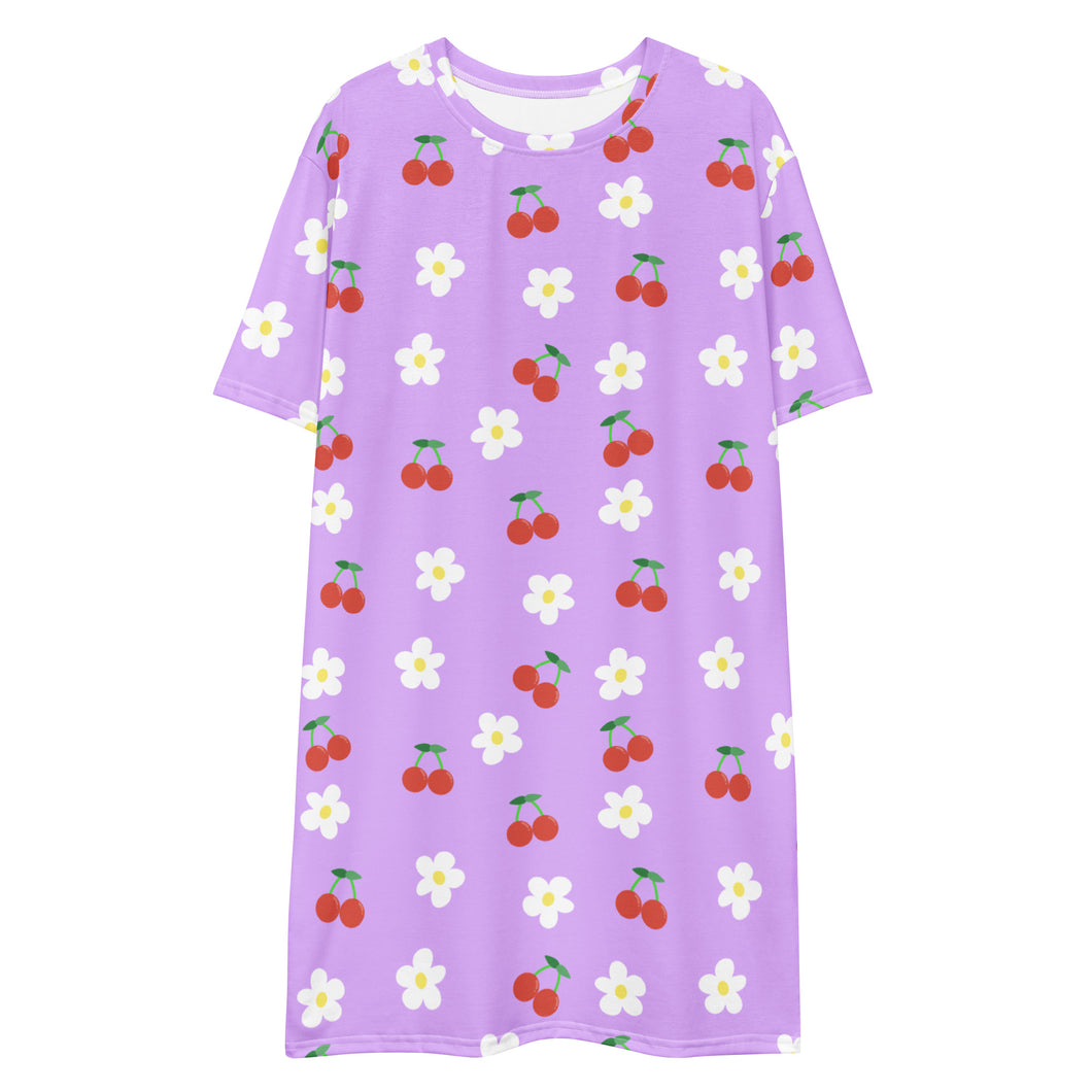 Lavender Cherry and Flower T-shirt dress