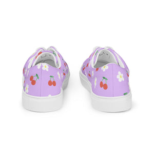 Lavender Cherry and Flower Women’s lace-up canvas shoes