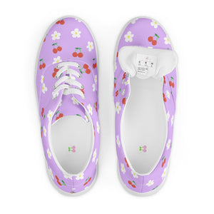 Lavender Cherry and Flower Women’s lace-up canvas shoes