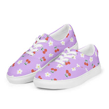 Load image into Gallery viewer, Lavender Cherry and Flower Women’s lace-up canvas shoes