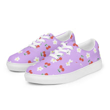 Load image into Gallery viewer, Lavender Cherry and Flower Women’s lace-up canvas shoes
