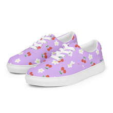 Load image into Gallery viewer, Lavender Cherry and Flower Women’s lace-up canvas shoes