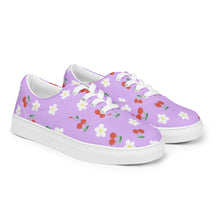 Load image into Gallery viewer, Lavender Cherry and Flower Women’s lace-up canvas shoes