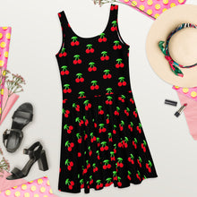 Load image into Gallery viewer, Cherry Black Skater Dress
