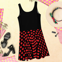 Load image into Gallery viewer, Black with Red Hearts Skater Dress