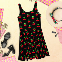 Load image into Gallery viewer, Cherry Black Skater Dress