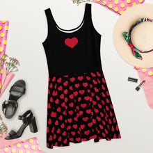 Load image into Gallery viewer, Black with Red Hearts Skater Dress