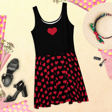 Load image into Gallery viewer, Black with Red Hearts Skater Dress