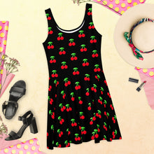Load image into Gallery viewer, Cherry Black Skater Dress