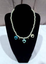 Load image into Gallery viewer, Pearl Necklace Blue Ombre Hearts
