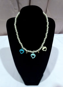 Pearl Necklace Blue Ombre Hearts