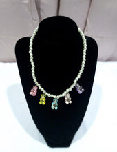 Load image into Gallery viewer, Pearl Necklace with Colorful Gummy Bears
