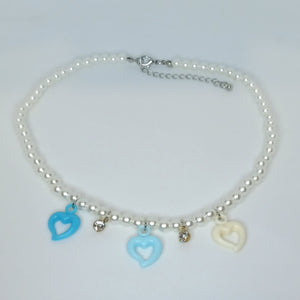Pearl Necklace Blue Ombre Hearts