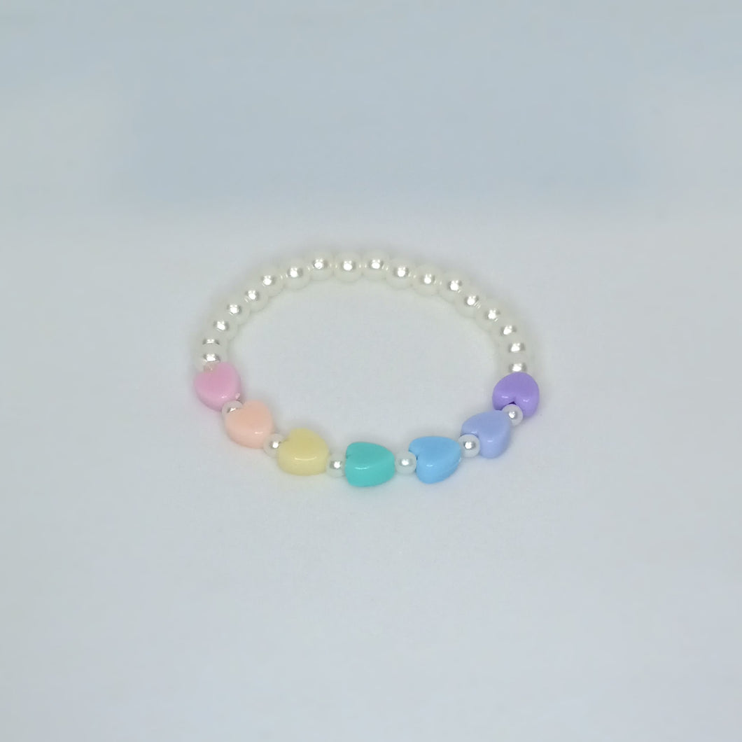 Pearl Bracelet with Rainbow Hearts