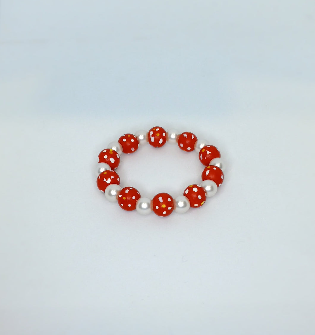 Red Polka Dot and Pearl Bead Bracelet