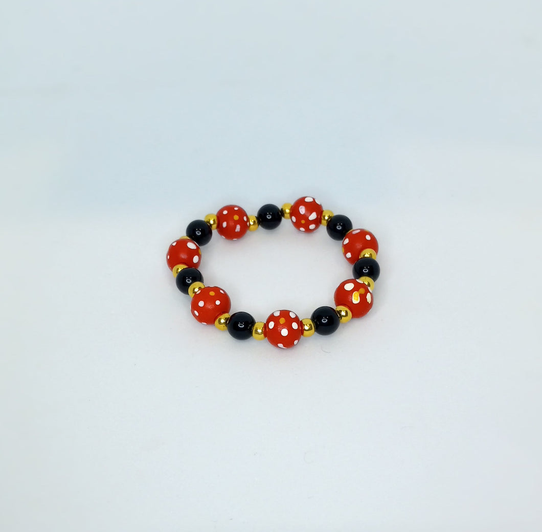Red, Gold, and Black Bead Bracelet