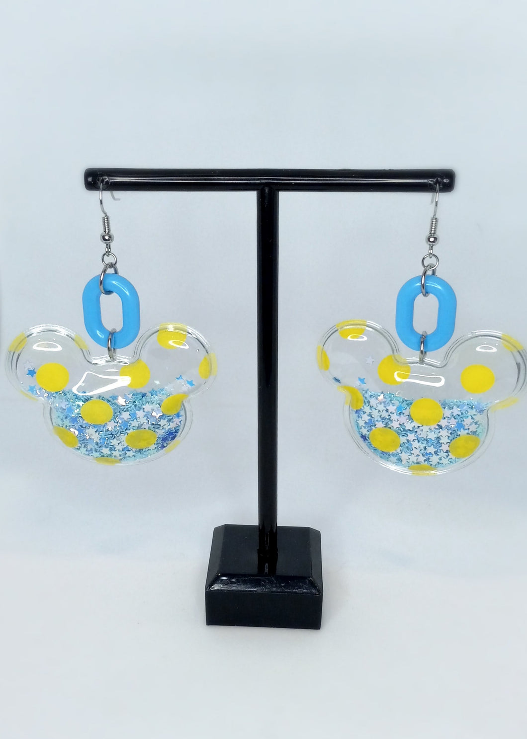 Blue and Yellow Mouse with One Link - Earrings