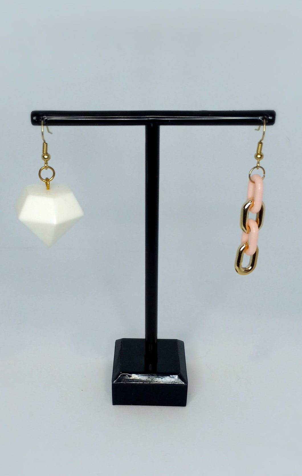 White Diamond with Pink and Gold Links - Mix Match Earrings