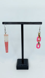 Pink and Gold Crystal and Links - Mix Match Earrings