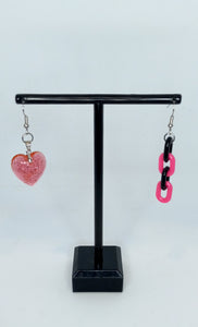 Pink Heart and Links - Mix Match Earrings