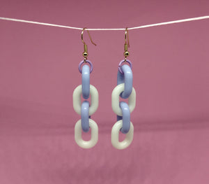 Purple and White Link Earrings