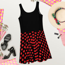 Load image into Gallery viewer, Black with Red Hearts Skater Dress
