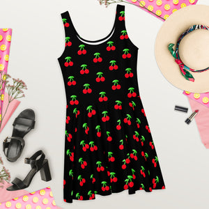 Cherry Black Skater Dress