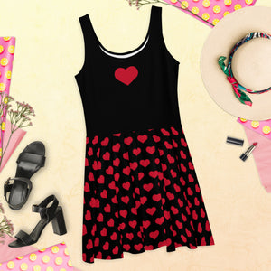 Black with Red Hearts Skater Dress