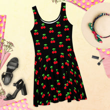 Load image into Gallery viewer, Cherry Black Skater Dress
